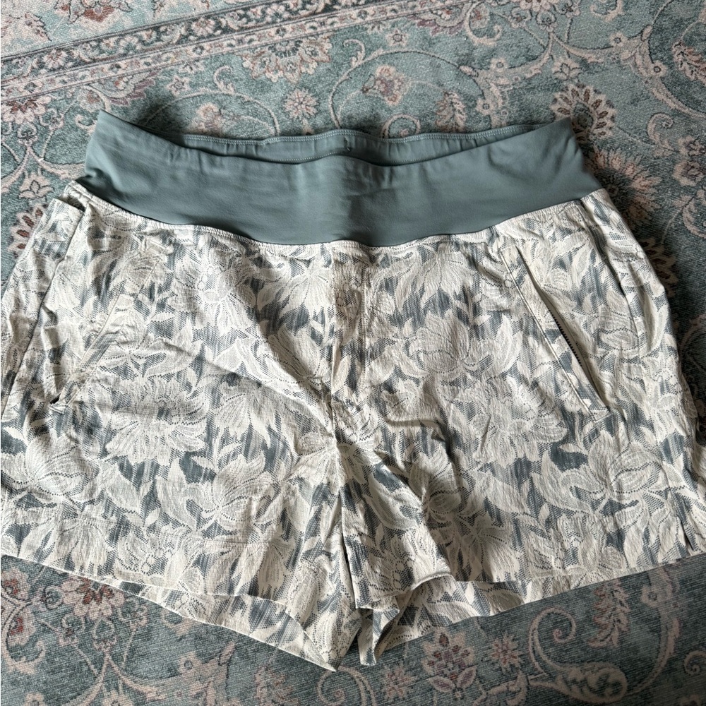 Athleta Floral Athletic Shorts - Green and White